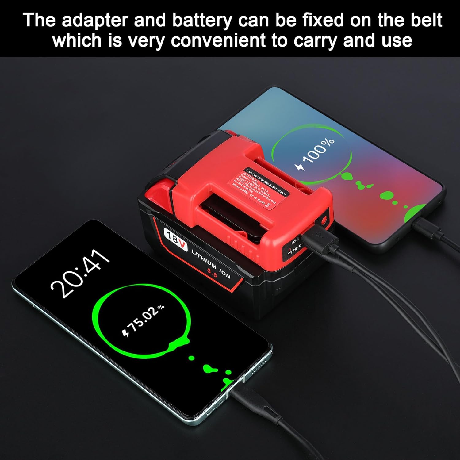 Usb-laderadapter kompatibel med milwaukee 18v- batteri med dobbel utgangsport og usb- og type-c-ladegrensesnitt (kun adapter)