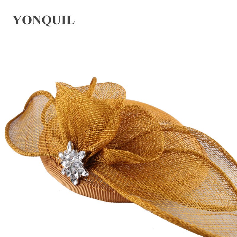 Gold sinamay wedding bride fascinator hat women headwear formal dress party dinner occasion chapeau cap headband