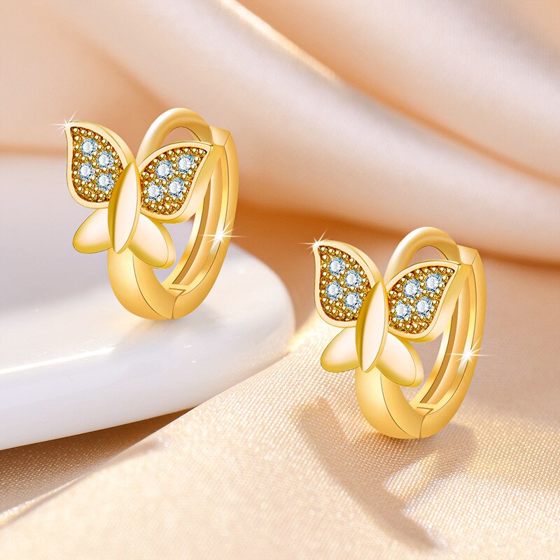 exquisit Gold Opal Kreis Ohrringe Für Frauen AAA Zirkon Glänzenden Strass Blätter Schmetterling Platz Ohrring Hochzeit Schmuck: ER22Y0138-1