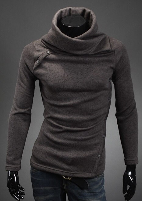 ZOGAA men warm long-sleeved turtleneck sweater jacket casual collar sweater street comfortable sweater XS-4XL: Brown / XL