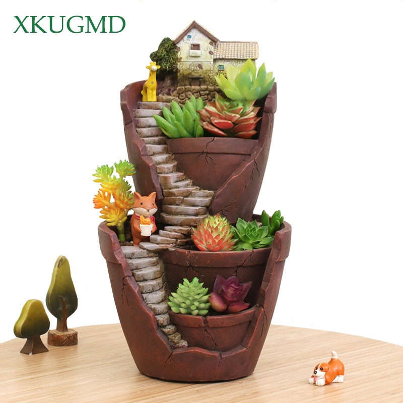 Home Decoratie Creatieve Hars Huis Vormige Tuin Pot Bonsai Plant Bloempotten Voor Succulente Planter Retro Desktop Ingemaakte