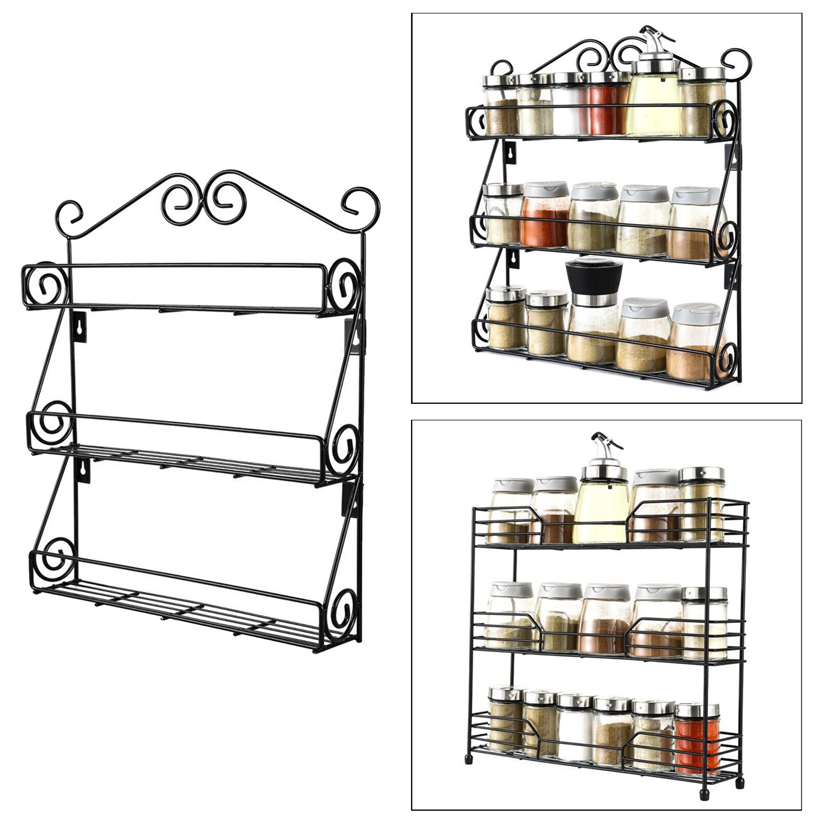 3 Tier Iron Kruidenrek Organizer Keuken Staande Kruiden Fles Plank Spice Voor Groente Fruit Voedsel Opslag Rek