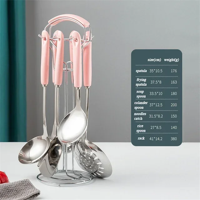7 Stuks Roestvrijstalen Kookgerei Set Soep Pollepel Voor Gemak Keuken Accessoires Kookgereedschap Frituren Spatel Vergiet Lepel Nieuw: Bordeaux