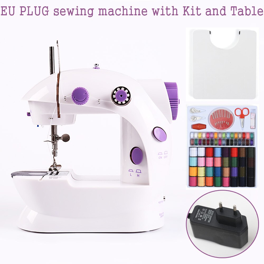 Machine à coudre Mini manuelle, Portable, Assistant domestique, électrique, double vitesse, réglage avec veilleuse, couture d'aiguilles: EU with Kit  table