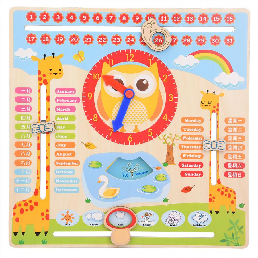 Holz Karikatur Frosch Kalender Uhr einstellen freundlicher Holz Kalender Zeit Kognitiven Passenden Spielzeug freundlicher Früh Lernen Bildung Spielzeug: B