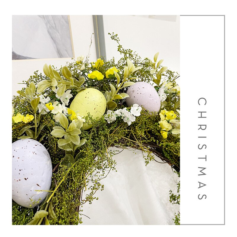 14 Inch Pasen Kunstmatige Krans Met Kunstmatige Eieren Rotan Krans Voor Voordeur Indoor Tuin Decoraties Kransen &amp; Slingers