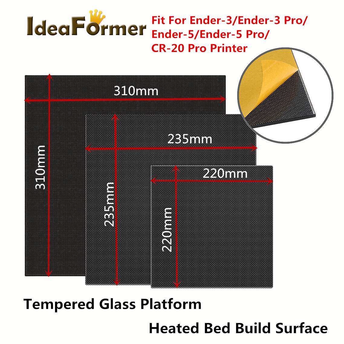 Ultrabase Tempered Glass Platform Heat Bed Build Surface 220*220/235*235/310*310mm For Ender-3/Pro Ender-5/Pro CR-20 Pro Printer
