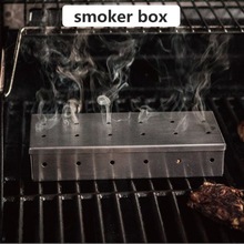 Rustfrit stål gasgrill rygeræske træflis grill grill køkkenudstyr tilbehør udendørs