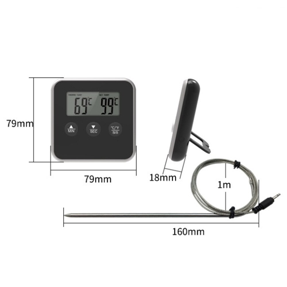 Electronic Digital LCD Food Thermometer Probe BBQ Meat Water Oil Cooking Temperature Alarm Cooking Timer Kitchen Cooking Tester