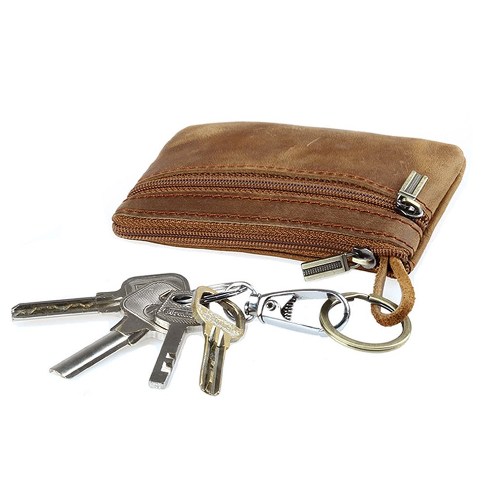 Vintage Men Leather Wallet Key Bag Case Portable Mini Coin Purse With Zipper