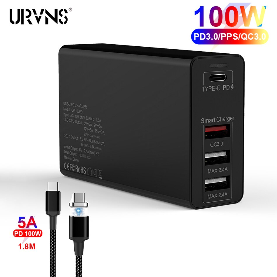 100W Type C Wall Charger with PPS PD3.0 QC3.0 AFC FCP Fast Technology, USB-C Laptop Adapter for MacBook Pro 16&quot;, iPhone 11: Charger and Cable / KS / Black