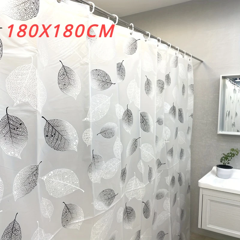 180X180CM Waterproof PEVA Shower Curtain Leaf Pattern Bath Curtain with Hooks Home Bathroom Decor