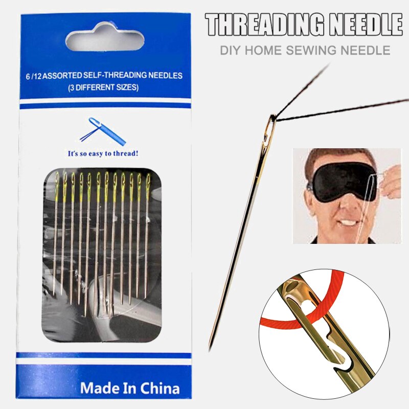 12 Stks/set Rvs Naalden Naald-Side Gat Blind Naald Threading Hand Huishoudelijke Naaien Ouderen Borduurwerk Naald