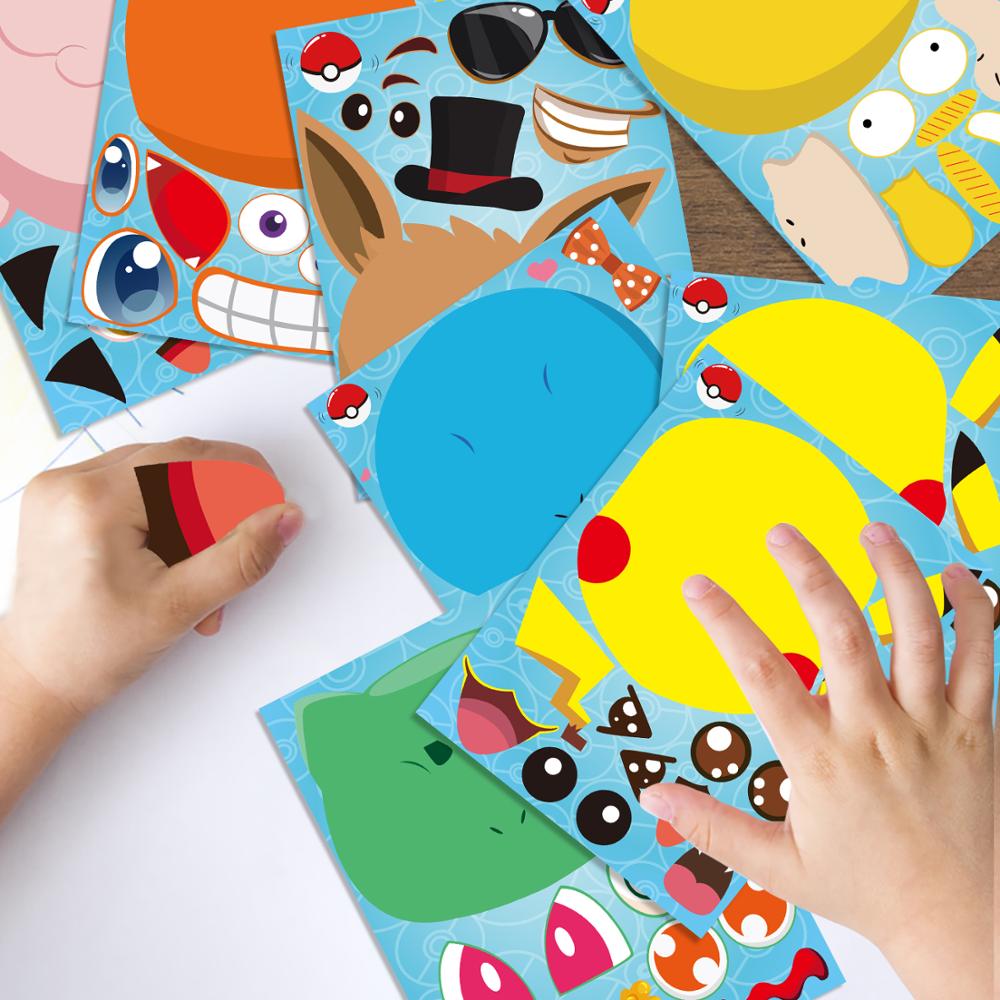 Party Favor Supplies Cartoon Make-a-face Sheets Make Own Stickers Fun Craft Project for Kids Mix Stickers for Class Decor 40pcs