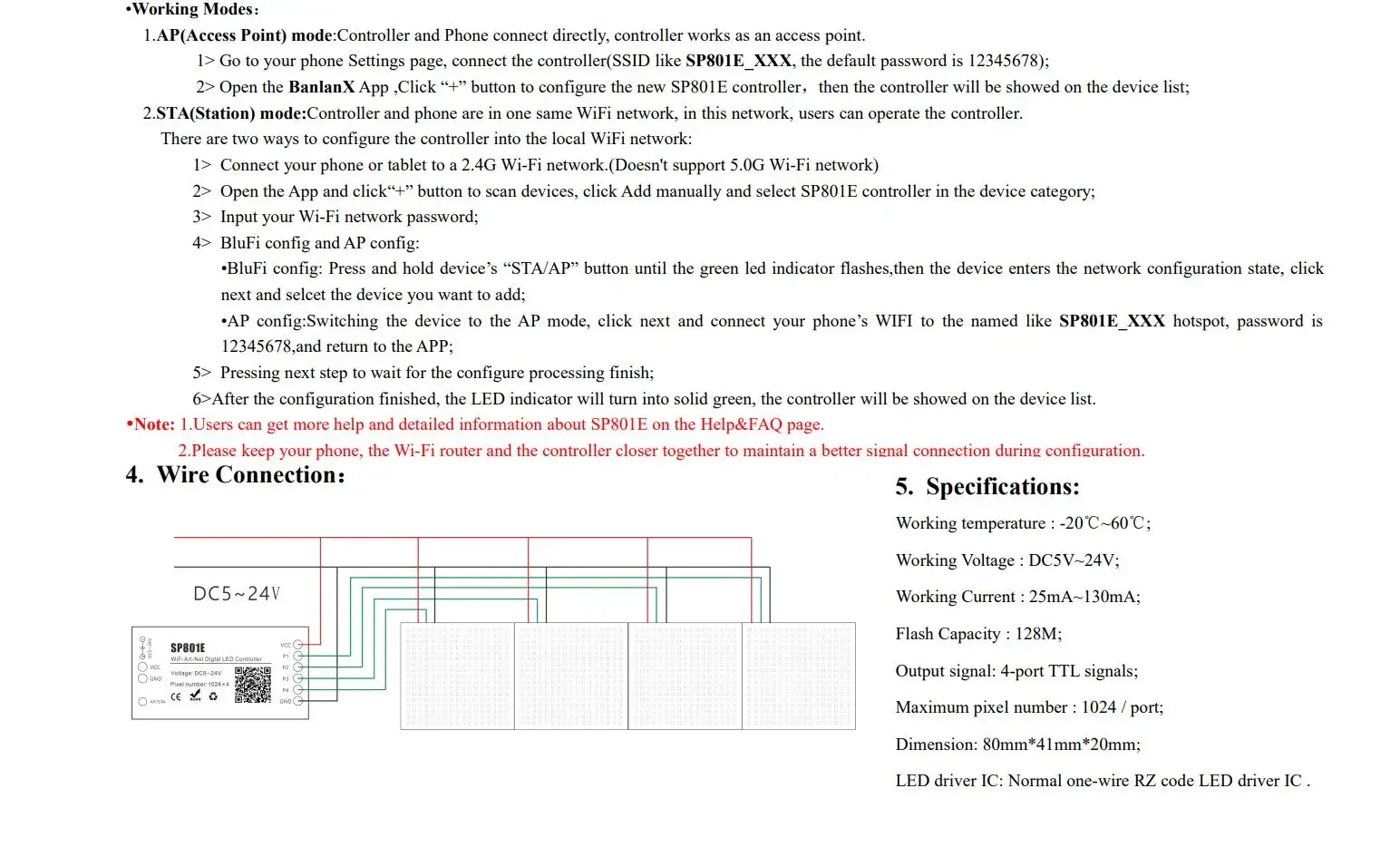 Controlador LED SP801E WiFi Art-Net para módulo de Panel de matriz LED tira de luz LED a través de Control de aplicación modo AP/modo STA DC5V-24V