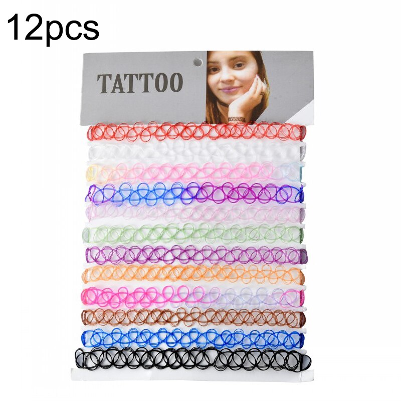 12 unids/set Fishline collares gargantilla para mujeres adolescentes niñas Stretch gótico Punk elástica hueco gargantilla collar de joyería de: 12pcs G