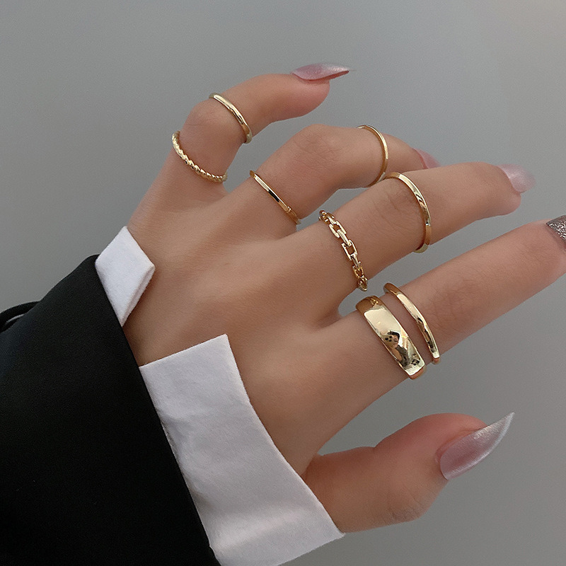 7 Uds. Conjunto de anillos de joyería de , superventas, aleación de Metal, apertura redonda hueca, anillo de dedo para mujer, de boda para y chica