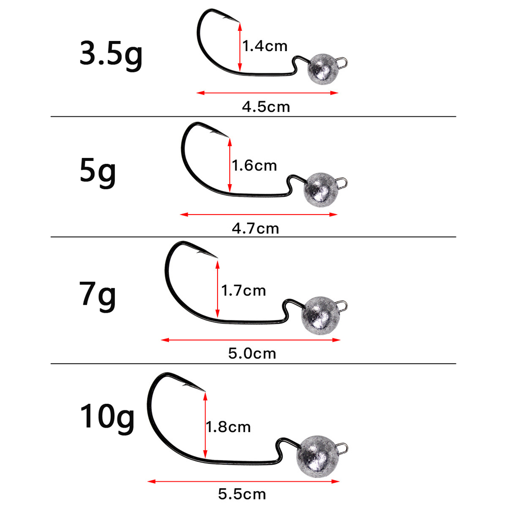 10 Pz/scatola Manovella Jig Testa Ganci Rockfish per Verme Morbido Richiamo Bass Pesce Pesca per la Pesca Buoni Merci 3.5-10g Luccio Trota Accessori