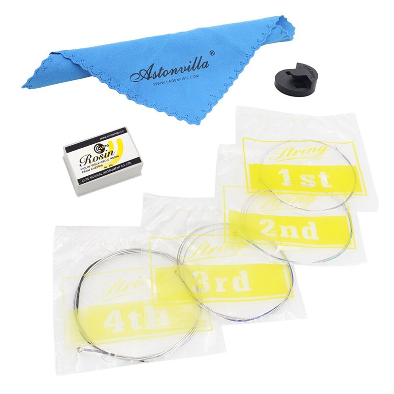 Astonvilla 4Pcs Cello Repair Kits Cello Strings + Cleaning Cloth + Rosin + Mute Guitar Musical Accessories