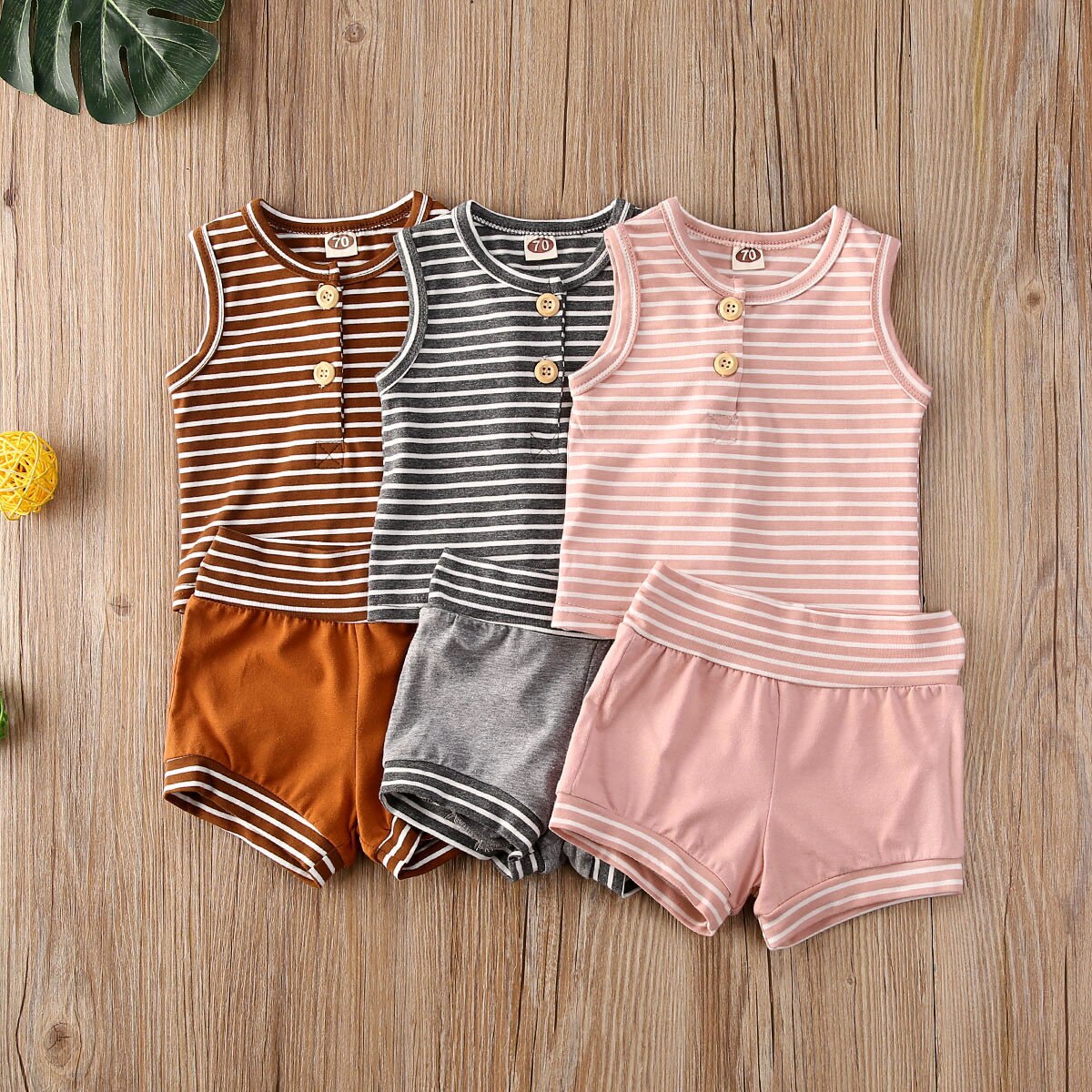Zomer baby meisjes jongens gestreepte kleding mouwloos vest top + shorts 2 stuks casual baby outfit kleding sets