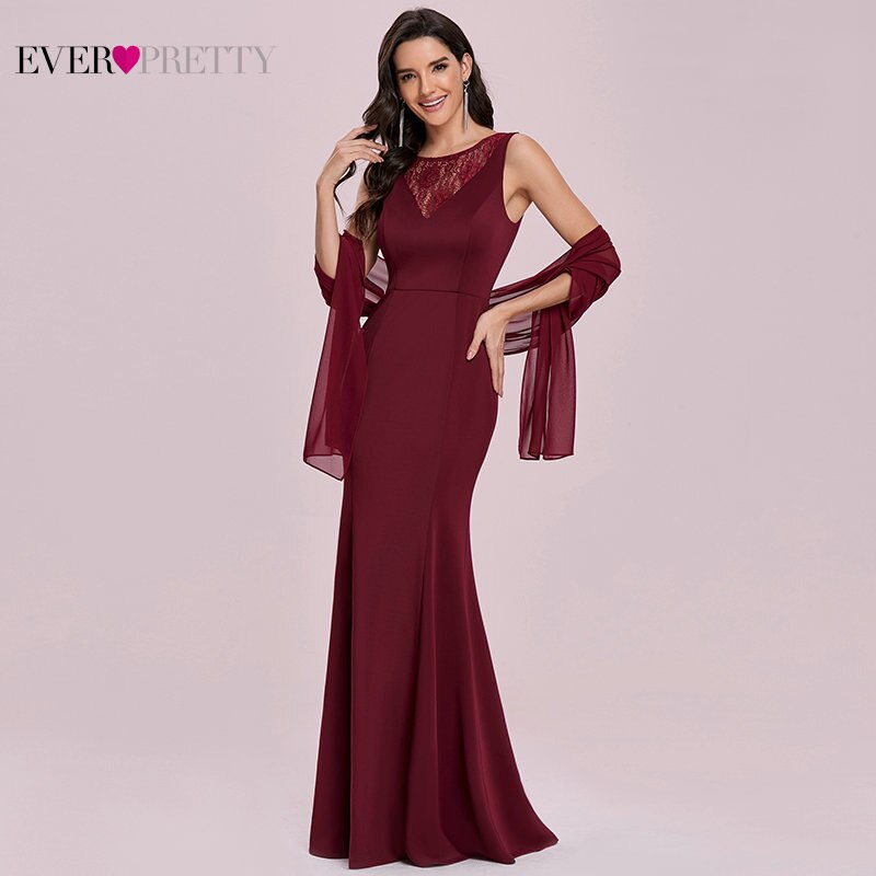 Long Evening Dress With Scarf Ever Pretty Burgundy... – Vicedeal