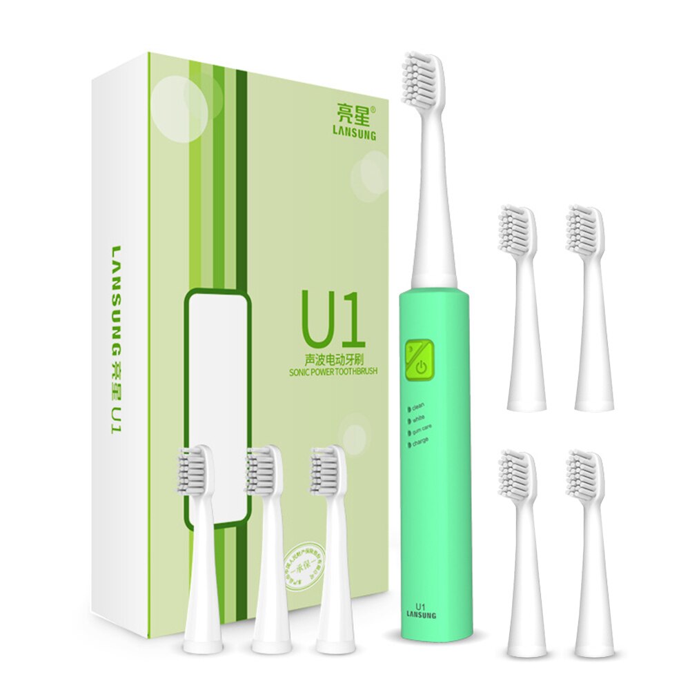 Lansung Schall- Elektrische Zahnbürste Ultra Schall- USB Aufladbare Erwachsene Zahnbürste Clever 4 Zahnbürste Köpfe Austauschbare Bleichen: U1 alle Grün 8 Kopf