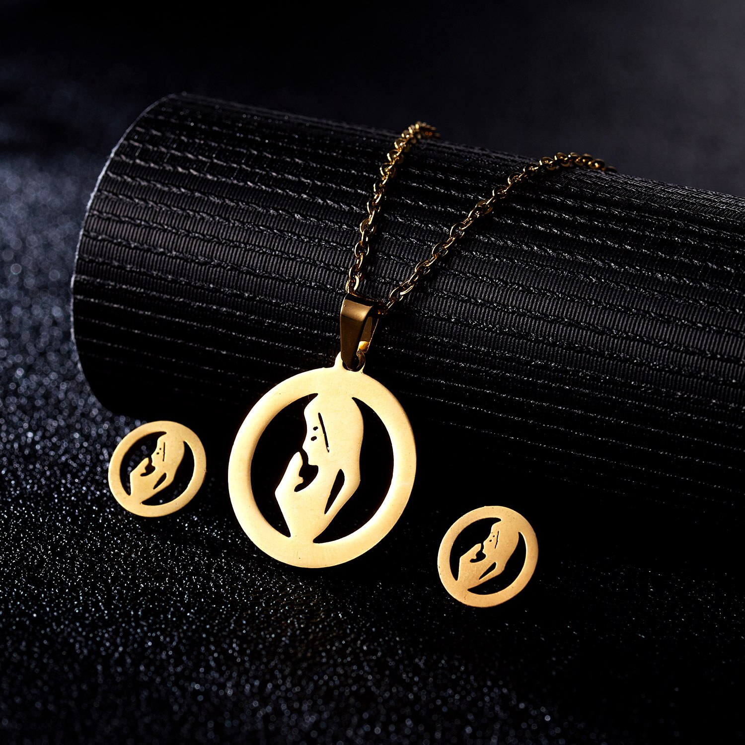 Rinhoo-Conjunto de joyería para el día de la madre, colgante de acero inoxidable con forma de corazón, rosa, flor, collar, pendientes, de Acción de Gracias para mamá: 5