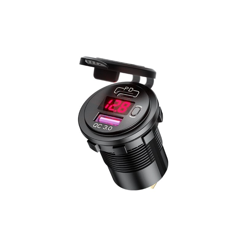 Waterdicht Type C Pd QC3.0 Usb 12V Auto Snelle Auto-oplader Met Led Voltmeter Op Uit Schakelaar Kabel Voor truck Motorfietsen Mari: 1