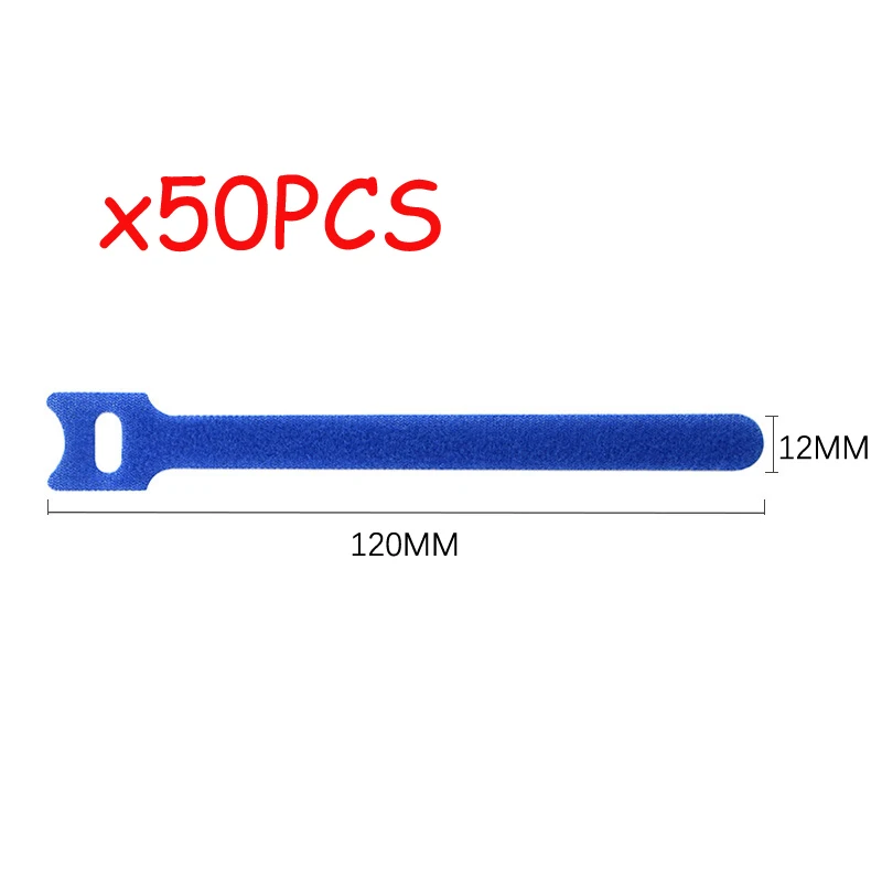 50pcs Reusable Hook and Loop Cable Ties Fastening Straps Multi-Purpose Wire Organizers for Computer/TV/Electronic Devices: Blue
