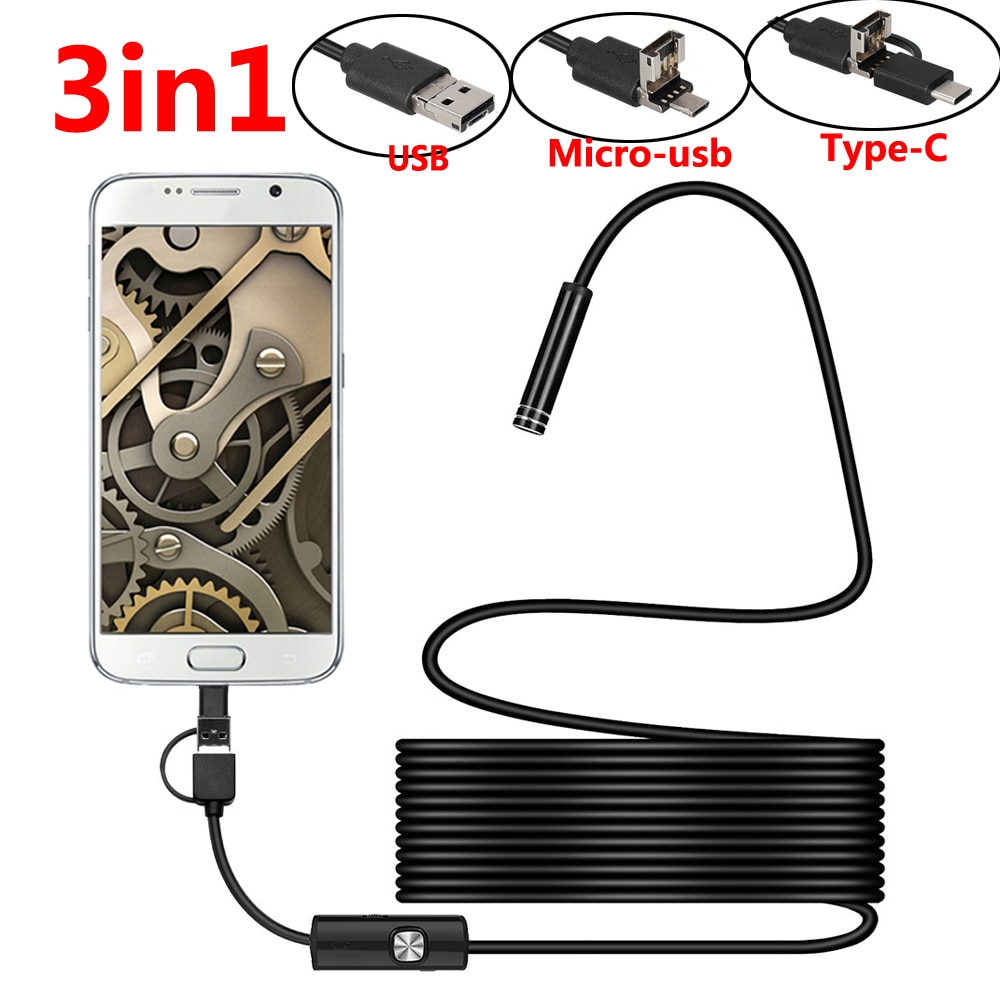 Tipo C USB Mini cámara endoscopio 5,5mm 2m 1m Flexible Cable duro serpiente inspección por boroscopio cámara para Android Smartphone PC