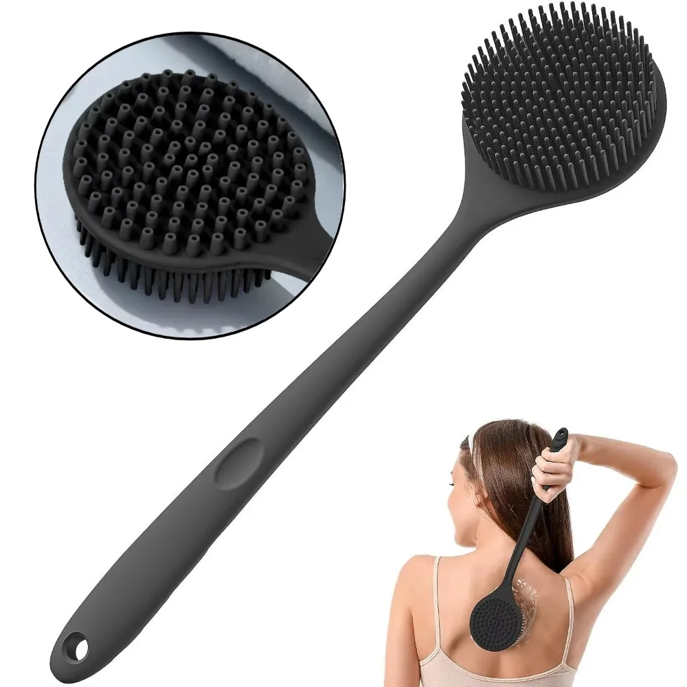 Cepillo limpiador de espalda de silicona suave para baño, esponja de ducha para baño, cepillo para fregar con mango, masajeador de piel exfoliante, lavadora de espalda