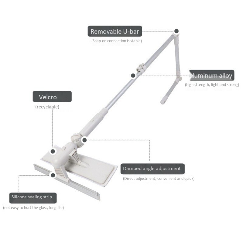 Window Cleaner Glass Cleaning Brush Tool with 180 Squeegee Head Extension Pole for Indoor and Outdoor Windows