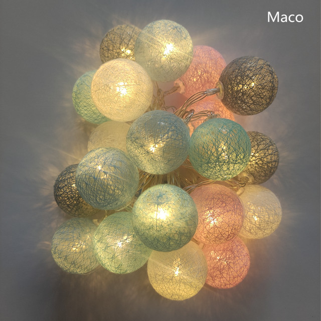 Guirnalda de bolas de algodón para decoración navideña, 20 luces LED de 2,2 M, 3,5 CM de diámetro, lámpara de cama para casa, de boda y vacaciones: Maco / By Battery