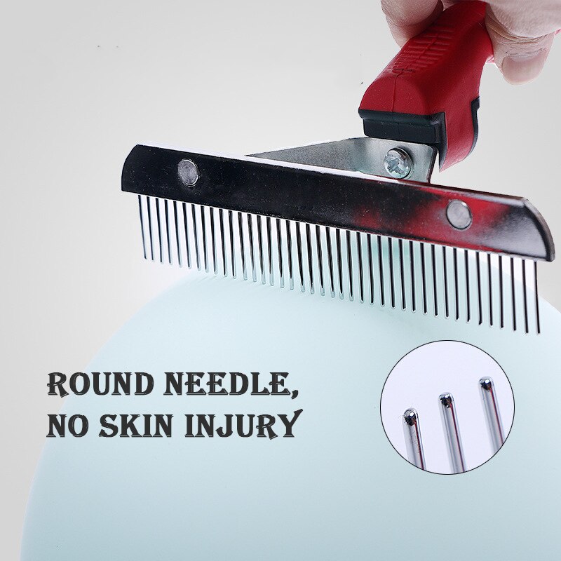 Peine tipo rastrillo para mascotas con mango de plástico para perros y gatos grandes, multifunción, masaje, baño, cepillo para quitar el pelo, peines rojo