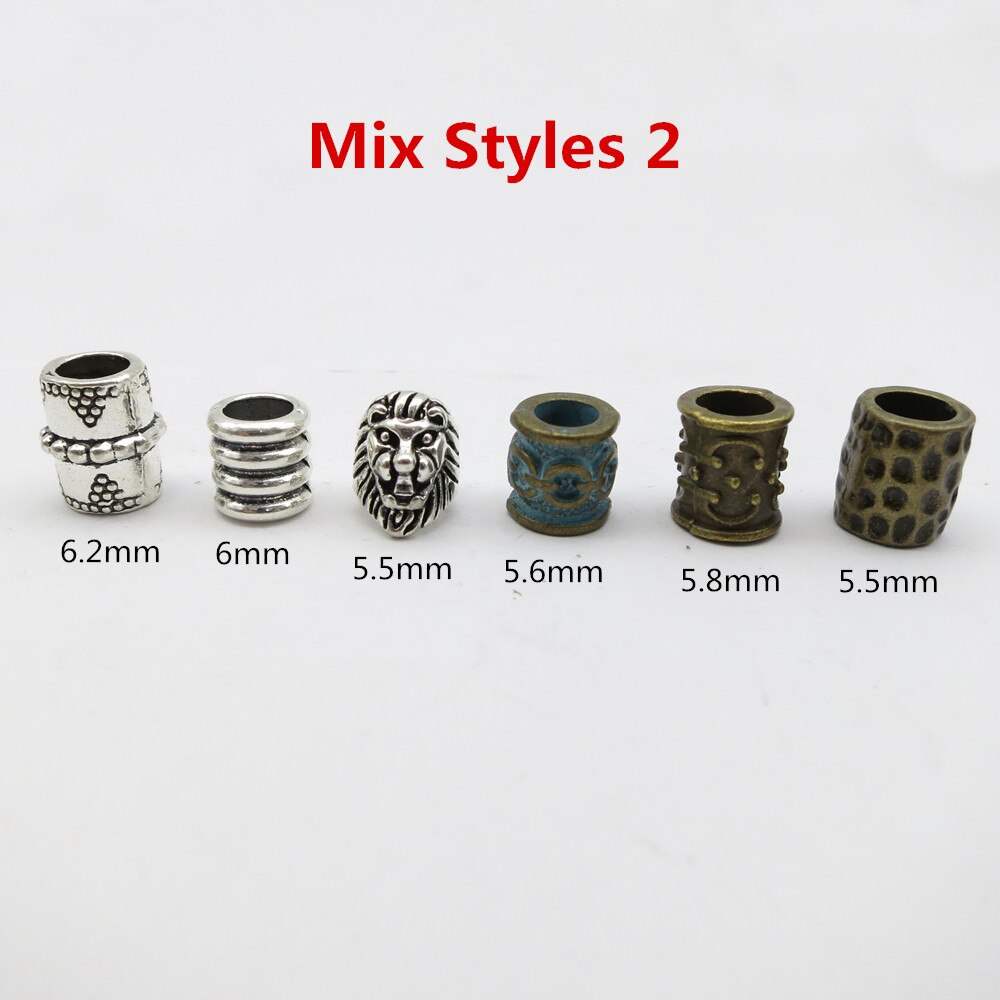 6 stk blanding metall viking rune hår flette dreadlock skjegg perler ringer tube for menn kvinner hår tilbehør: Blande stiler 2