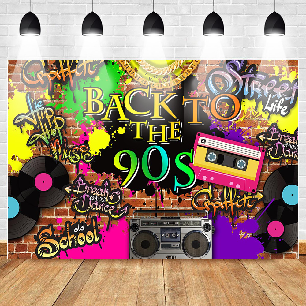 Mehofoto tilbage  to 90s tema fest baggrund graffiti hip hop musik fest foto baggrund old school murstensvæg pause baggrund