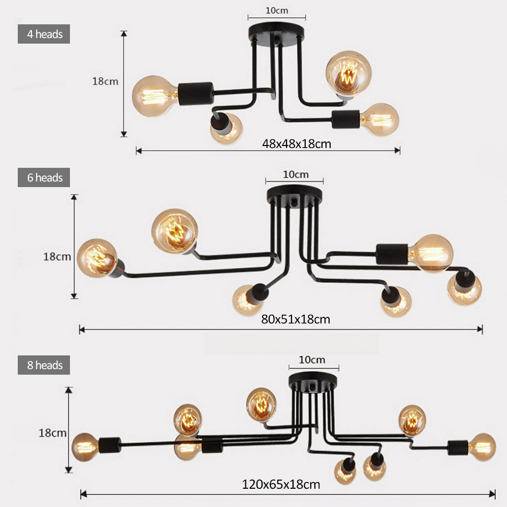 220 V Moderne Led Kroonluchter Verlichtingsarmaturen Zwarte Ijzer 4/6/8 Hoofd Tak Plafond Kroonluchter Industriële Lamp Woonkamer slaapkamer