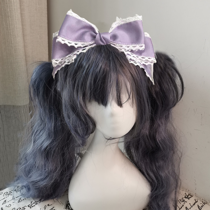 Tocado lolita, diadema de Lolita, muñeca, horquilla con lazo grande, accesorios de cosplay KC hechos a mano para sirvienta, accesorios japoneses para el cabello de Anime: Plata