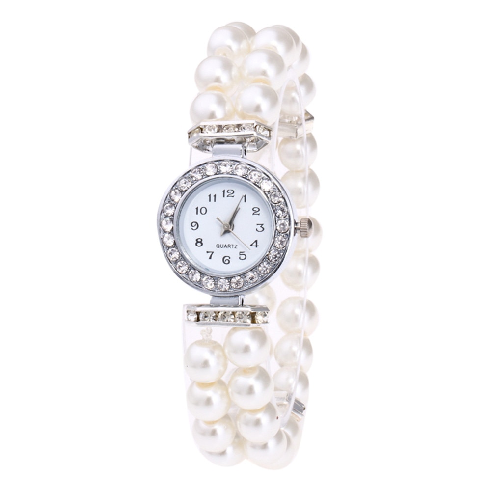 Dameshorloge met imitatieparelband, strass, kleine wijzerplaat, armbandhorloge, quartz polshorloge, relogio feminino klok
