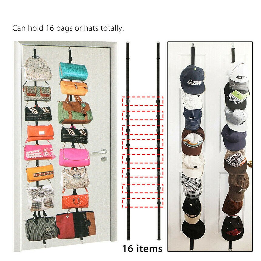 2 stk skap hengende lokk organizer justerbar lokk stativ skap henger system oppbevaring 7 kroker dør baseball hatteholder stripe svart