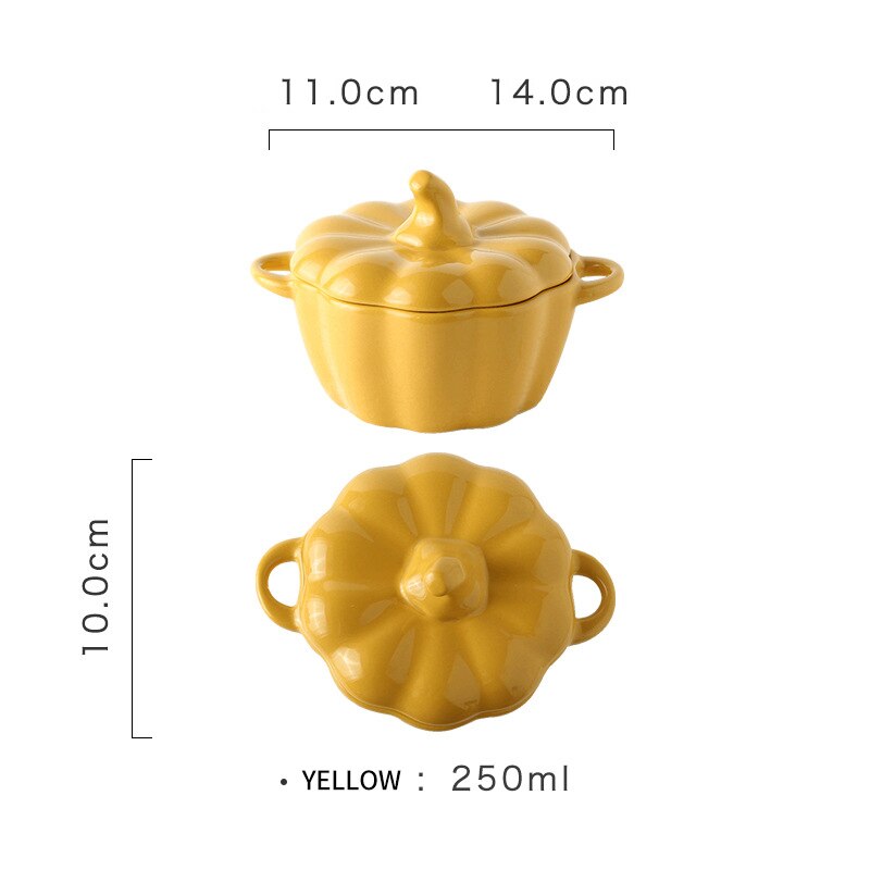 Keramische Pompoen Kommen Met Deksel Home Kitchen Decor Creatieve Handvat Salade Fruit Soep Magnetron Prachtige Decoratieve Servies: Yellow