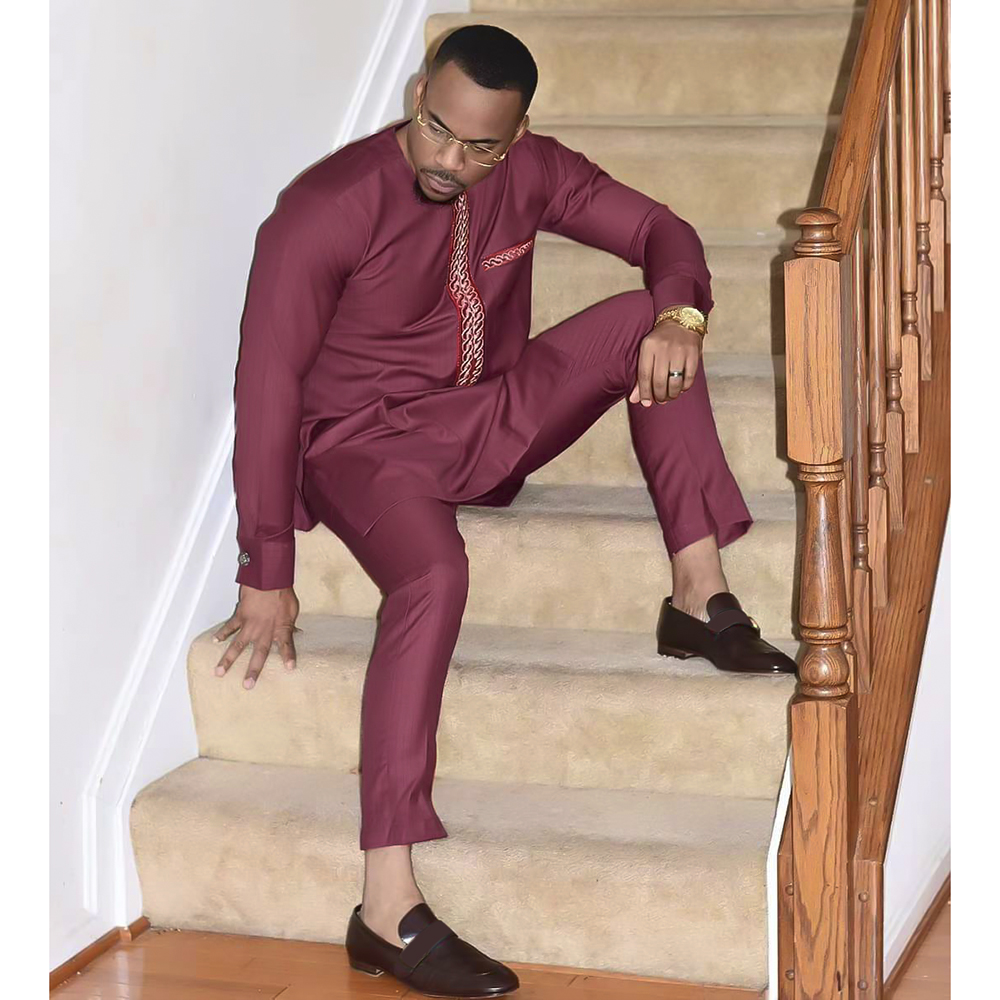 H &amp; D 2022 Mannen Afrikaanse Outfit Traditionele Lange Mouw Broek Set Dashiki Geborduurde Dashiki Tops Broek Pak Bruiloft party