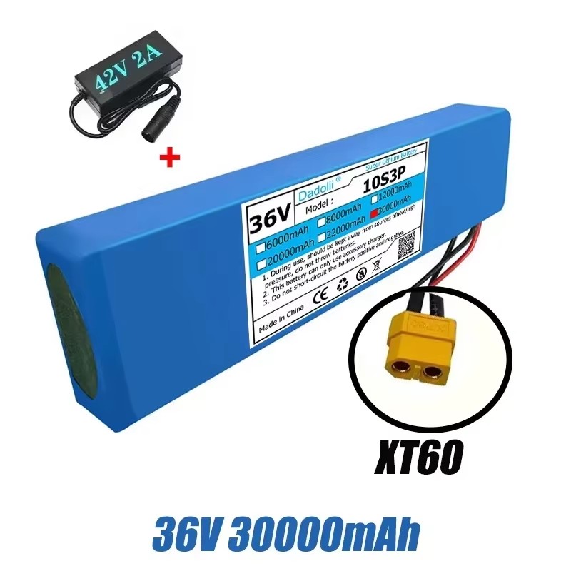 36V 10S3P 30Ah 1000W Lithium Battery Pack with BMS, High-Capacity 18650 Rechargeable Battery for E-Bike/Scooter/Electric Vehicle: Brown