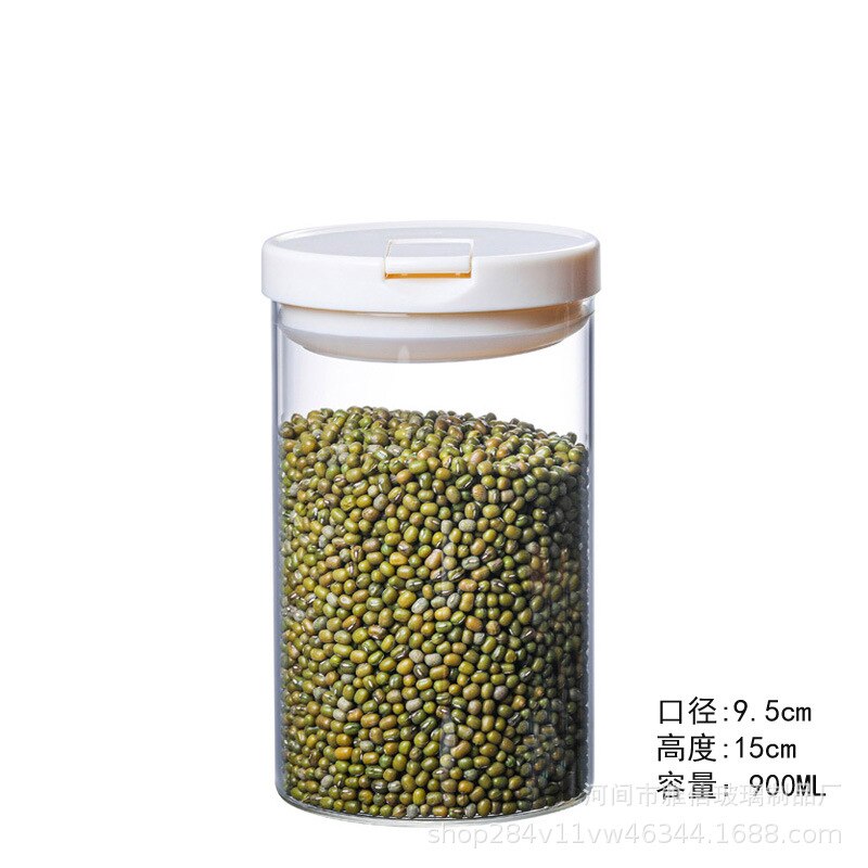 Cylindrical Transparent Glass Storage Tank Sealed Bottle Moisture-proof Food Grain Tank Kitchen Utensils Candy Tea Box: E