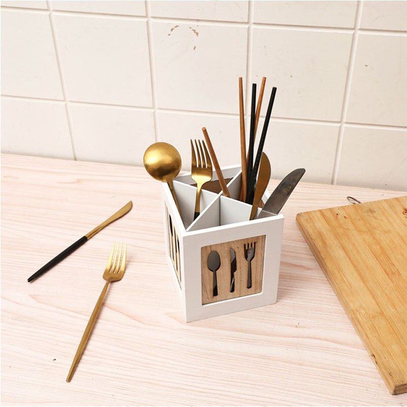 Caja de almacenamiento multifuncional de madera, vajilla, cesta de almacenamiento de cocina, organizador de cubiertos, soporte para tenedor, estante de palillos, hueco