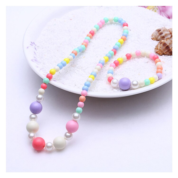 Conjunto de accesorios de princesa para niña, para niña, mezcla de colores de macarrón, cuentas acrílicas, collar y pulsera de flores