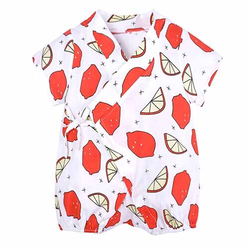 Novo verão roupas da menina do bebê macacão para recém-nascidos roupas menino fruta cinto botão manga curta macacão crianças infantil 3-24m: 7 / 24 m