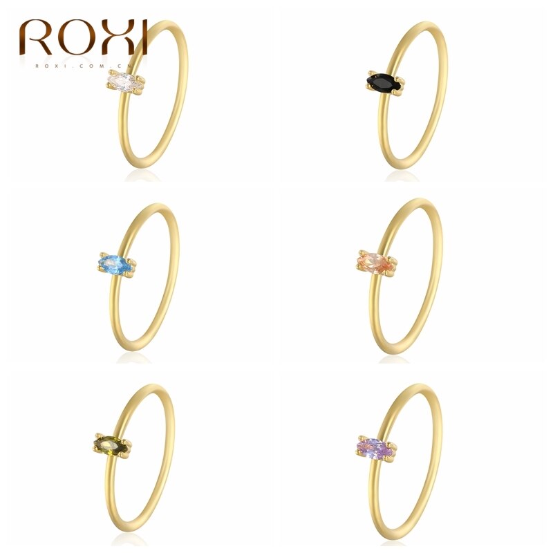 ROXI Colorful Crystals Gold Rings for Women Girl Rectangle Wedding Ring 925 Sterling Silver Finger Ring Engagement Rings Jewelry