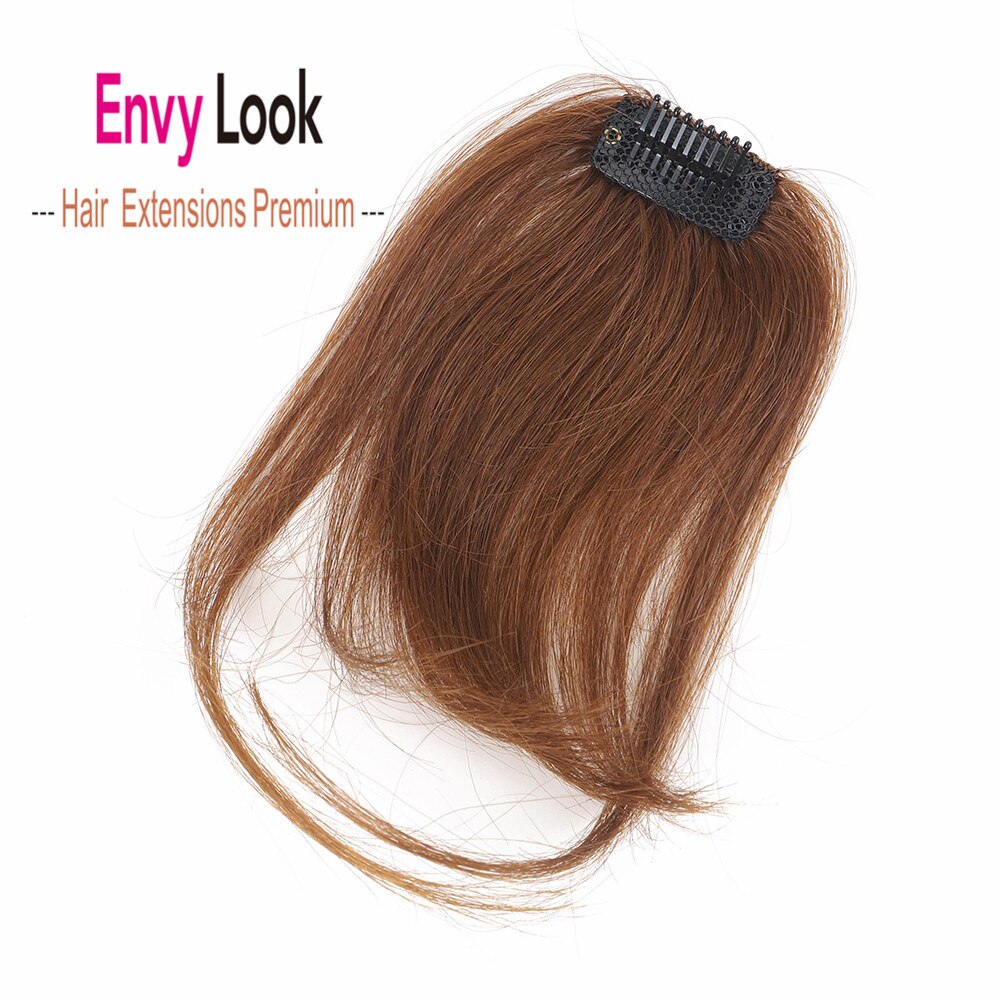 Envy Look Human Hair Piece Air Fringe Sewn One Strong Clip In Front Head Bangs with Dark Brown and Blonde Color