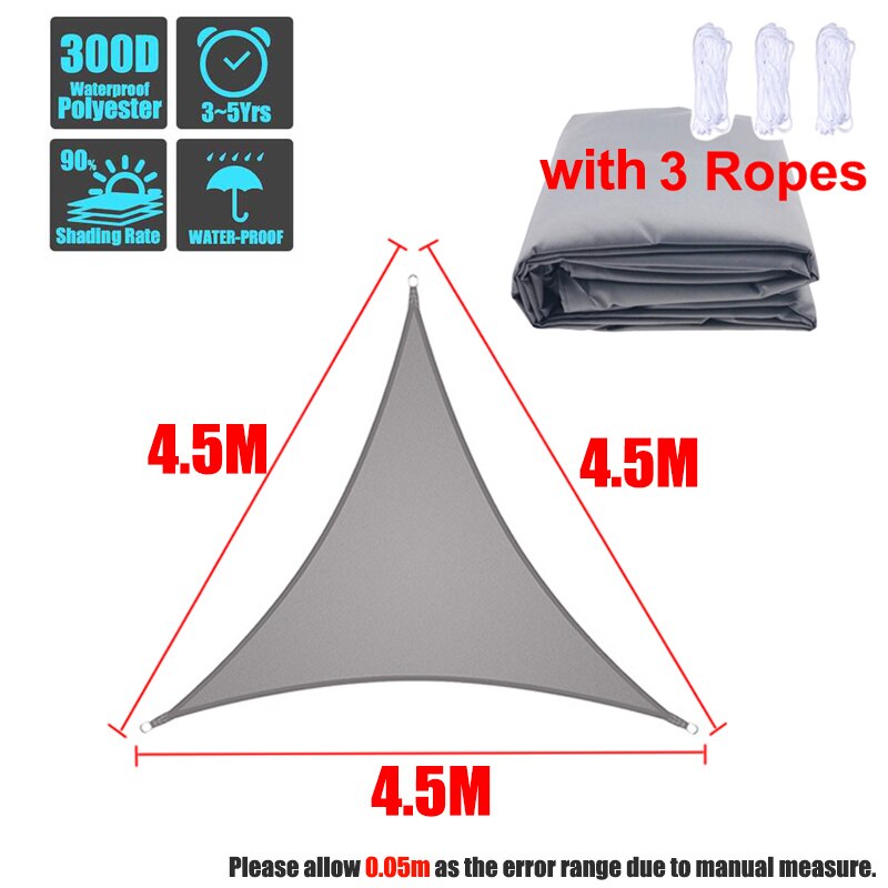 Grå ensidig trekant solskjerm utendørs solbeskyttelse vanntett markiser beskyttelse utendørs baldakin hage uteplass basseng skyggeseil: 4.5 x 4.5 x 4.5m